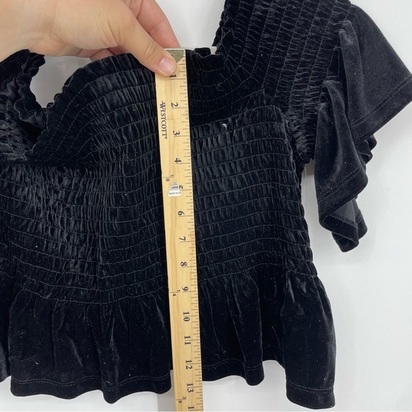BP NORDSTROMS BLACK VELVET OFF SHOULDER SMOCKED RUFFLE CROP TOP PLUS 2X - Picture 6 of 8